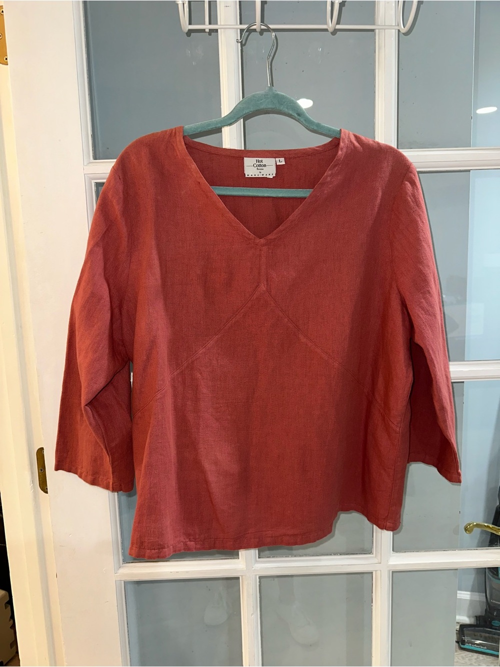 Hot Cotton Marc Ware Top Blouse Coastal Grandma Beachy Summer Linen Petite L